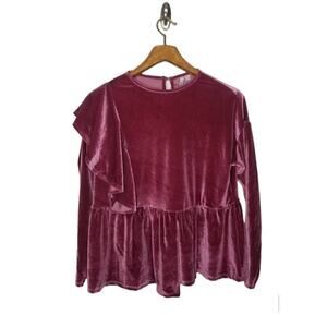 Asos Velvet Longsleeve Ruffle Blouse Size 6‎
